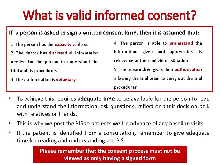 What is valid informed consent? If a person is asked to sign a written