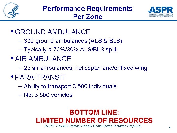 Performance Requirements Per Zone • GROUND AMBULANCE ─ 300 ground ambulances (ALS & BLS)