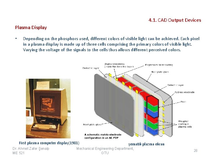 4. 1. CAD Output Devices Plasma Display • Depending on the phosphors used, different