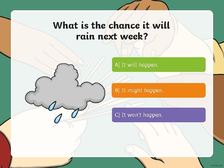 What is the chance it will rain next week? A) It will happen. B)