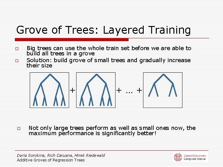 Grove of Trees: Layered Training o o Big trees can use the whole train
