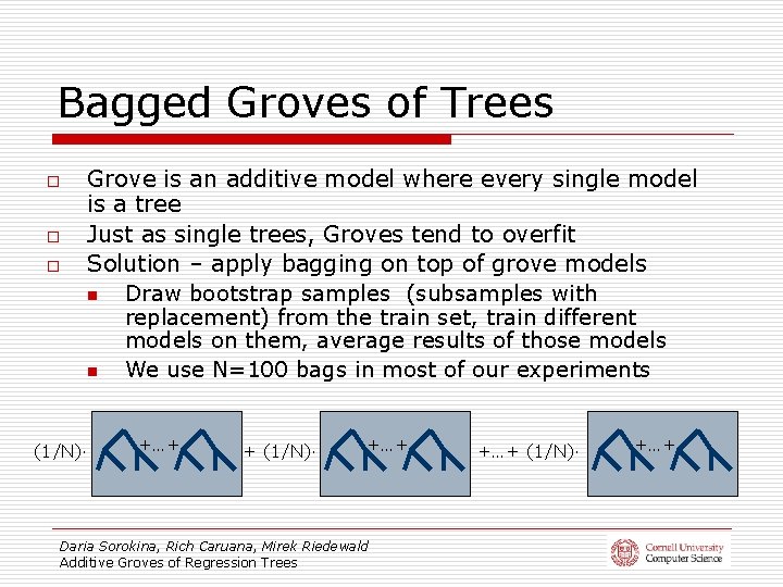 Bagged Groves of Trees o o o Grove is an additive model where every
