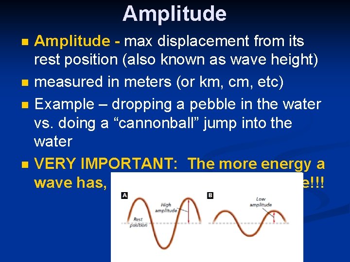 Amplitude n n Amplitude - max displacement from its rest position (also known as