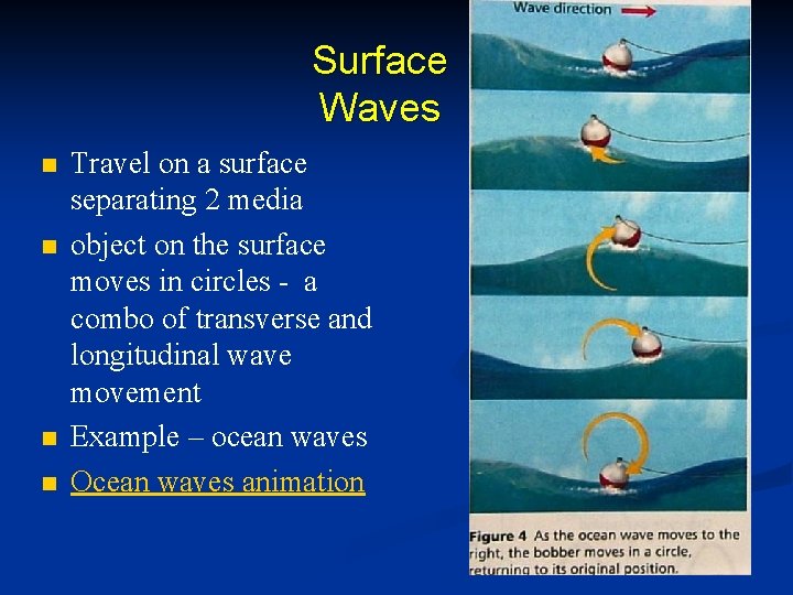 Surface Waves n n Travel on a surface separating 2 media object on the