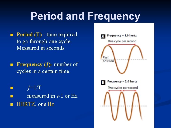 Period and Frequency n Period (T) - time required to go through one cycle.
