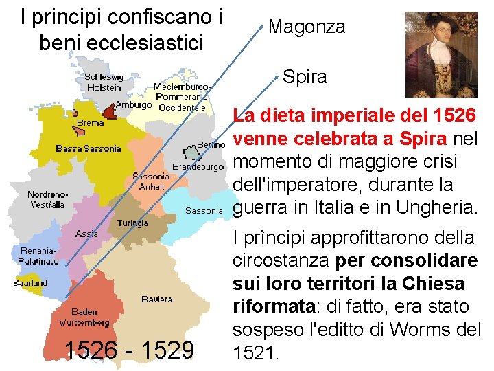 I principi confiscano i beni ecclesiastici Magonza Spira La dieta imperiale del 1526 venne