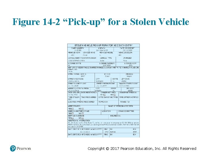 Figure 14 -2 “Pick-up” for a Stolen Vehicle Copyright © 2017 Pearson Education, Inc.