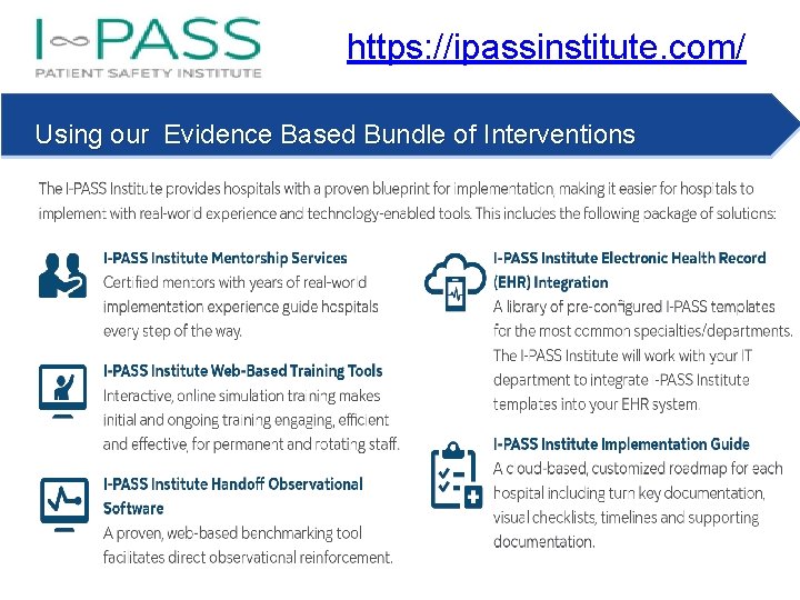 https: //ipassinstitute. com/ Using our Evidence Based Bundle of Interventions 14 https: //ipassinstitute. com/ Using our Evidence Based Bundle of Interventions 14