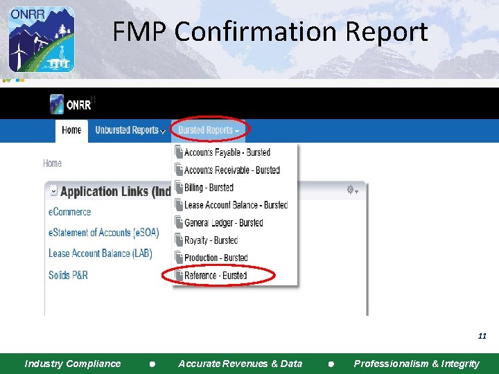 FMP Confirmation Report 11 Industry Compliance Accurate Revenues & Data Professionalism & Integrity 