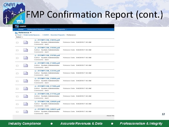 FMP Confirmation Report (cont. ) 12 Industry Compliance Accurate Revenues & Data Professionalism &