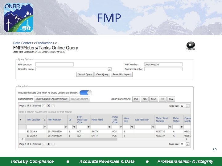 FMP 16 Industry Compliance Accurate Revenues & Data Professionalism & Integrity 