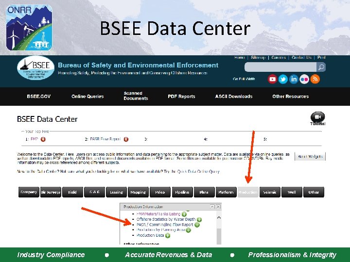 BSEE Data Center Ø Data center screen shots BSEE Data Center provides meter and