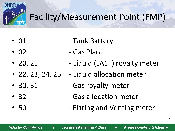 Facility/Measurement Point (FMP) • • 01 02 20, 21 22, 23, 24, 25 30,