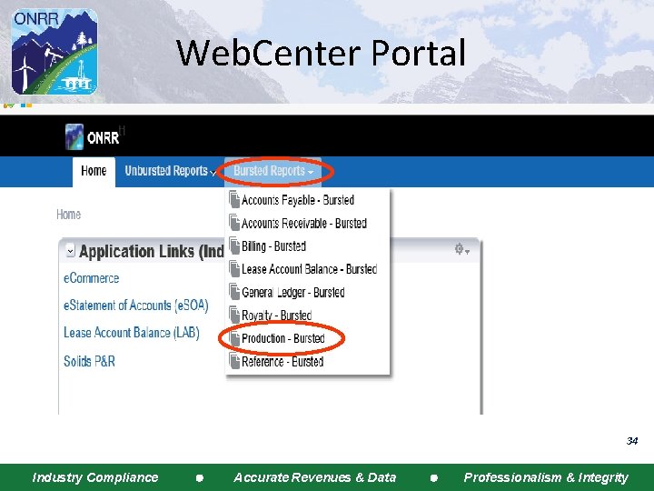 Web. Center Portal 34 Industry Compliance Accurate Revenues & Data Professionalism & Integrity 