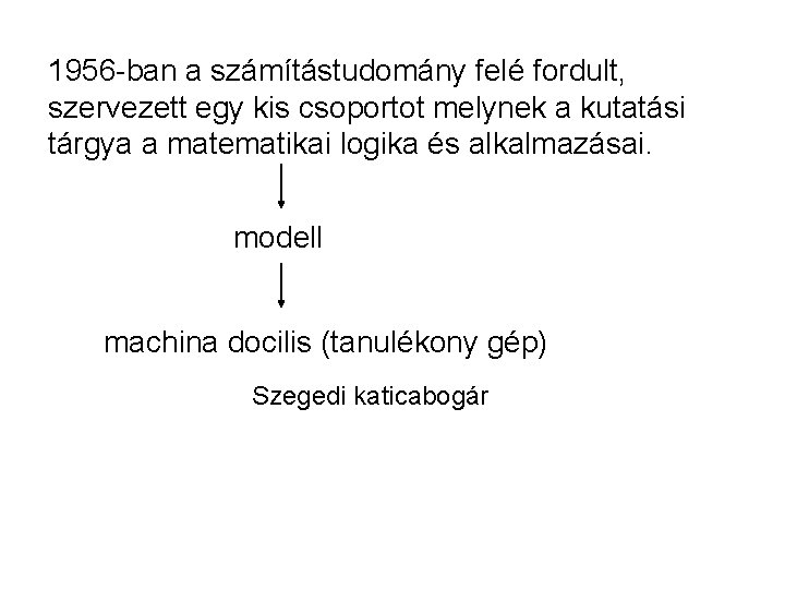 1956 -ban a számítástudomány felé fordult, szervezett egy kis csoportot melynek a kutatási tárgya