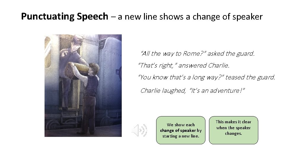 Punctuating Speech – a new line shows a change of speaker “All the way
