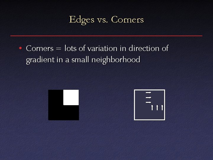 Edges vs. Corners • Corners = lots of variation in direction of gradient in