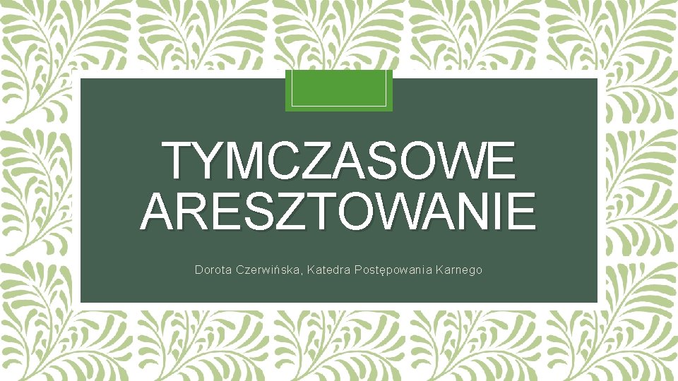 TYMCZASOWE ARESZTOWANIE Dorota Czerwińska, Katedra Postępowania Karnego 