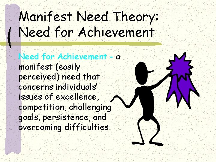 Manifest Need Theory: Need for Achievement - a manifest (easily perceived) need that concerns