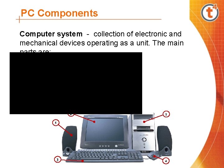 PC Components Computer system - collection of electronic and mechanical devices operating as a