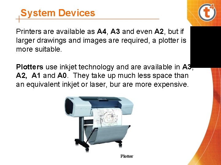 System Devices Printers are available as A 4, A 3 and even A 2,