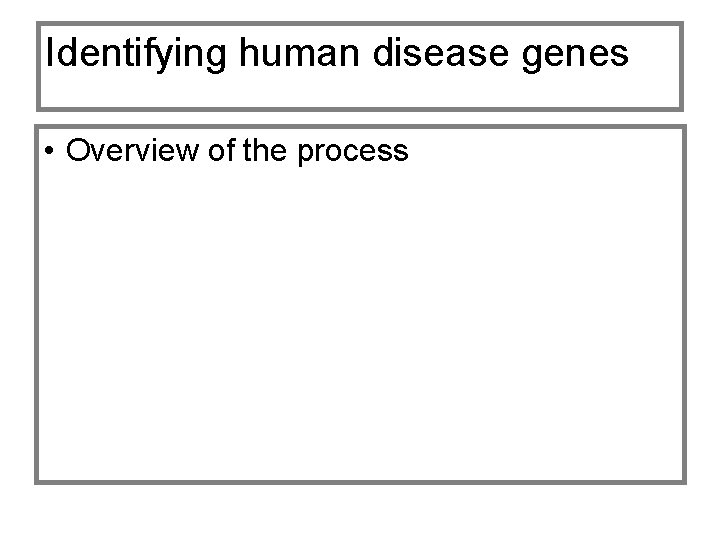 Identifying human disease genes • Overview of the process 