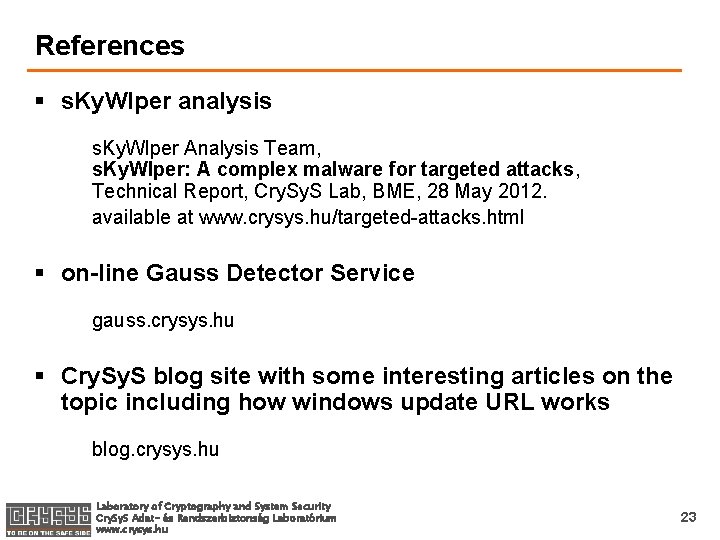 References § s. Ky. WIper analysis s. Ky. WIper Analysis Team, s. Ky. WIper: