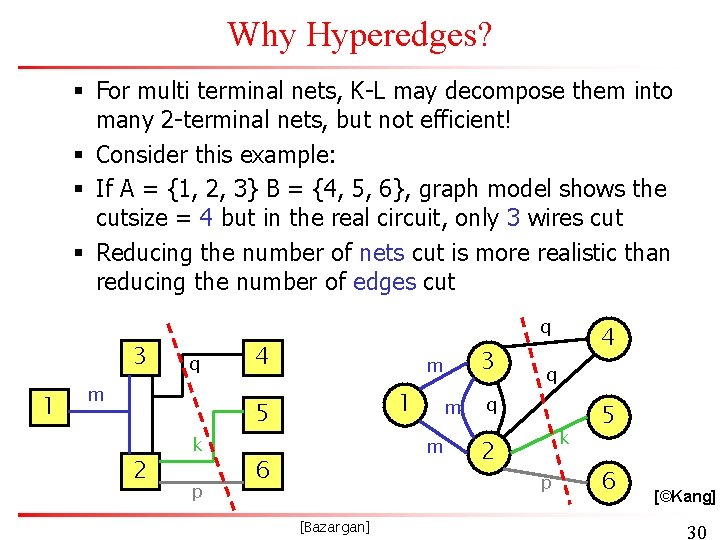 Why Hyperedges? § For multi terminal nets, K-L may decompose them into many 2