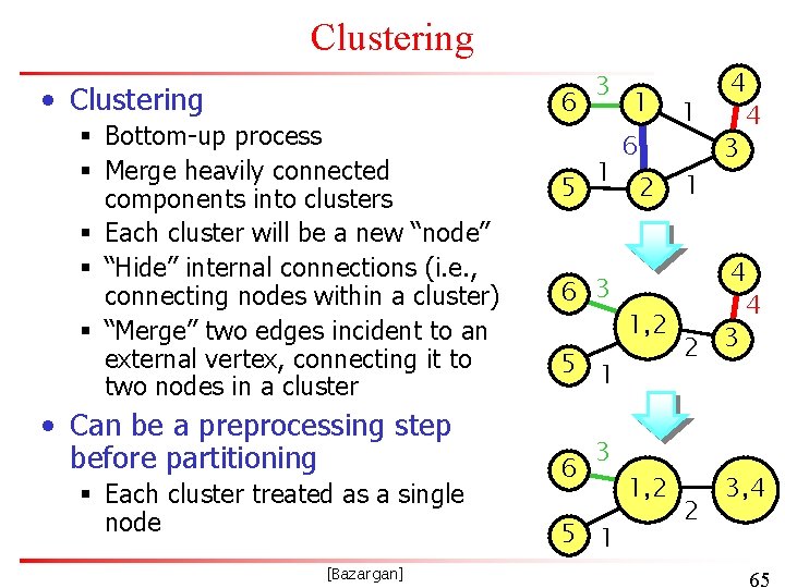 Clustering • Clustering § Bottom-up process § Merge heavily connected components into clusters §