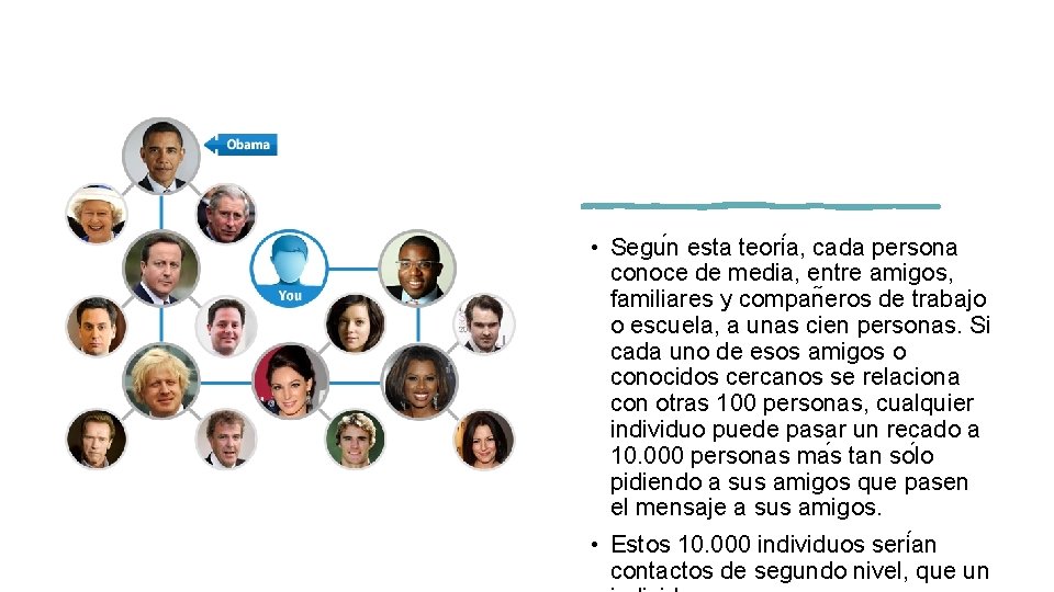  • Segu n esta teori a, cada persona conoce de media, entre amigos,