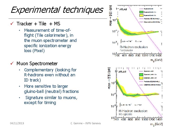 Experimental techniques ü Tracker + Tile + MS • Measurement of time-offlight (Tile calorimeter),