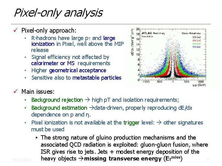 Pixel-only analysis ü Pixel-only approach: • R-hadrons have large p. T and large ionization