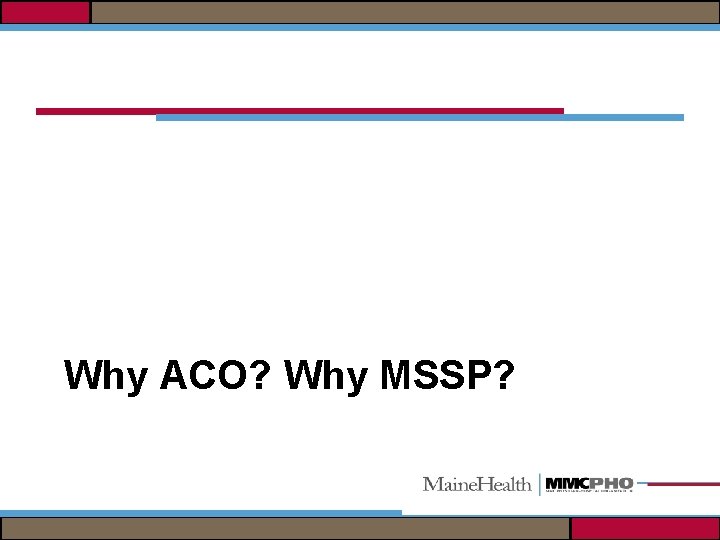 Why ACO? Why MSSP? 