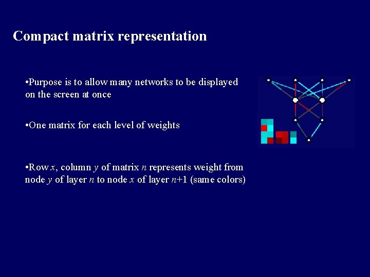 Compact matrix representation • Purpose is to allow many networks to be displayed on