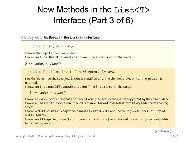 New Methods in the List<T> Interface (Part 3 of 6) Copyright © 2008 Pearson