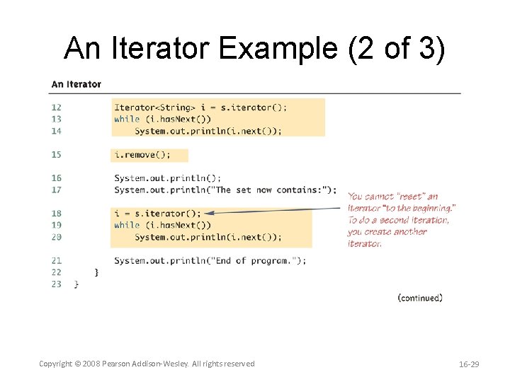 An Iterator Example (2 of 3) Copyright © 2008 Pearson Addison-Wesley. All rights reserved