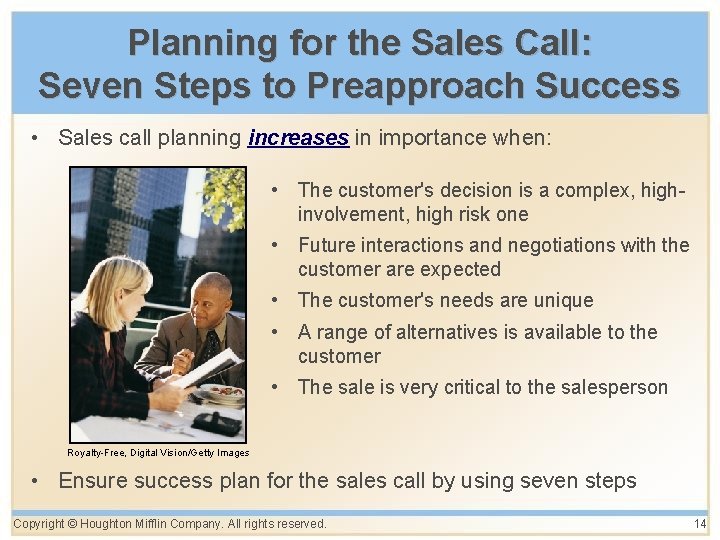 Planning for the Sales Call: Seven Steps to Preapproach Success • Sales call planning