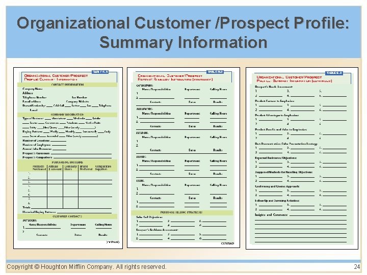 Organizational Customer /Prospect Profile: Summary Information Copyright © Houghton Mifflin Company. All rights reserved.