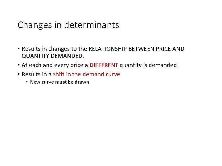 Changes in determinants • Results in changes to the RELATIONSHIP BETWEEN PRICE AND QUANTITY