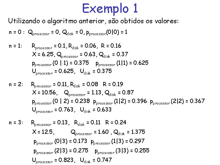 Exemplo 1 Utilizando o algoritmo anterior, são obtidos os valores: n = 0 :