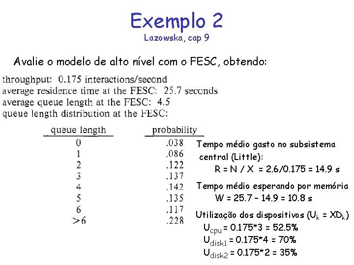 Exemplo 2 Lazowska, cap 9 Avalie o modelo de alto nível com o FESC,