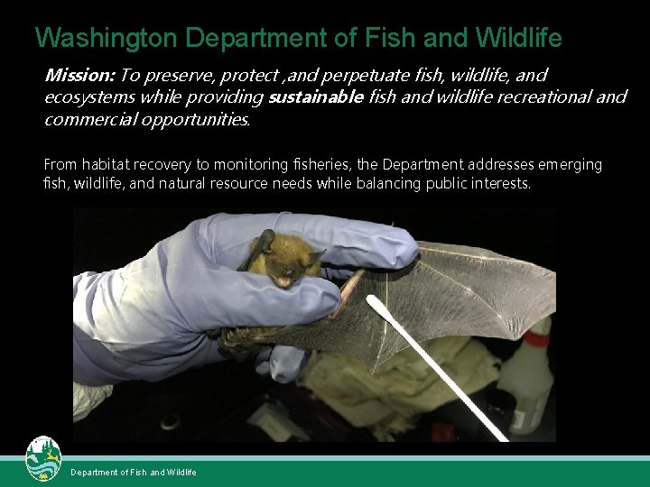 Washington Department of Fish and Wildlife Mission: To preserve, protect , and perpetuate fish,
