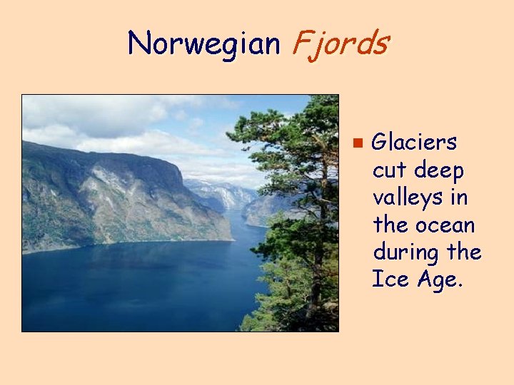 Norwegian Fjords e Glaciers cut deep valleys in the ocean during the Ice Age.