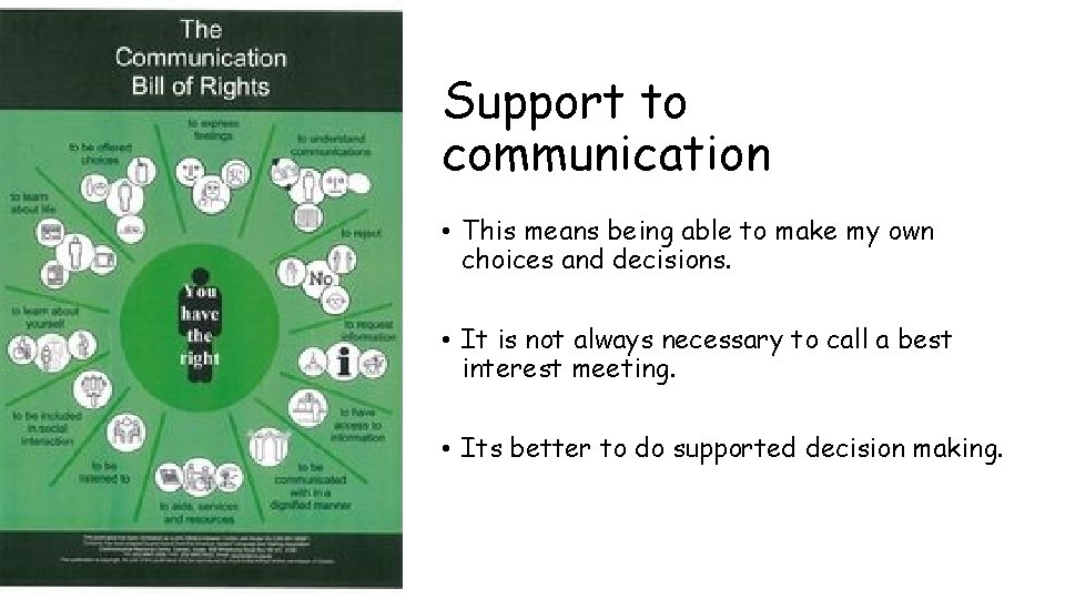 Support to communication • This means being able to make my own choices and