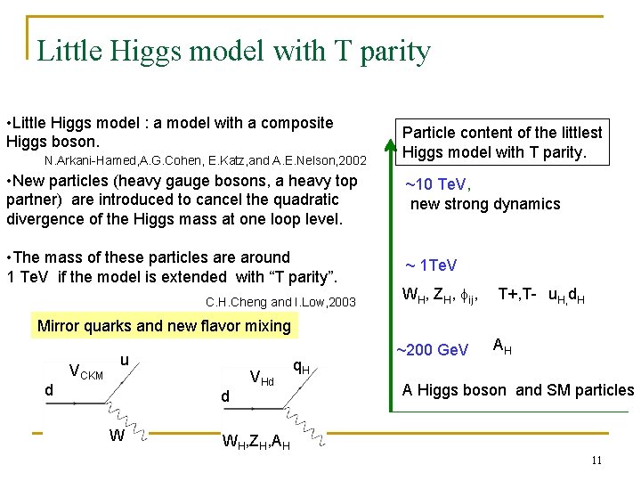 Little Higgs model with T parity • Little Higgs model : a model with