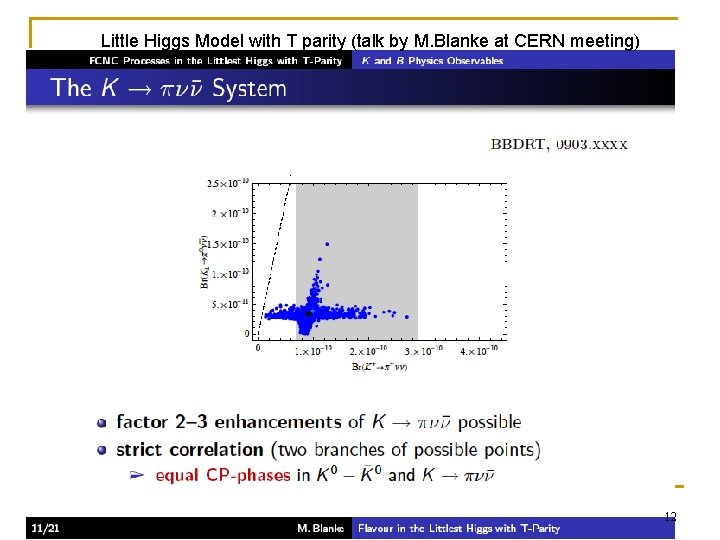 Little Higgs Model with T parity (talk by M. Blanke at CERN meeting) 12
