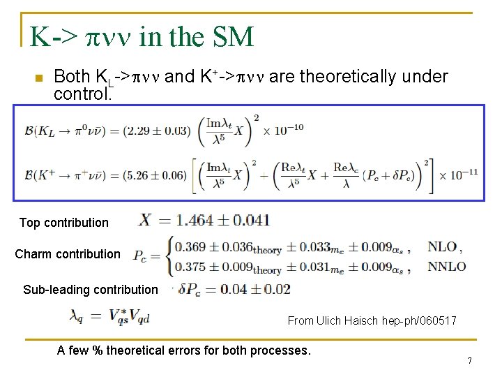 K-> pnn in the SM n Both KL->pnn and K+->pnn are theoretically under control.