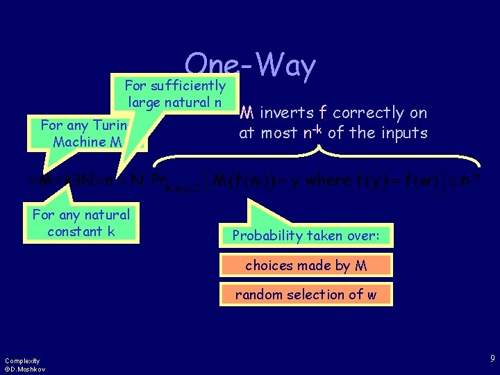 One-Way For sufficiently large natural n For any Turing Machine M For any natural