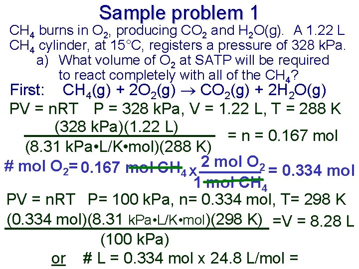Sample problem 1 CH 4 burns in O 2, producing CO 2 and H