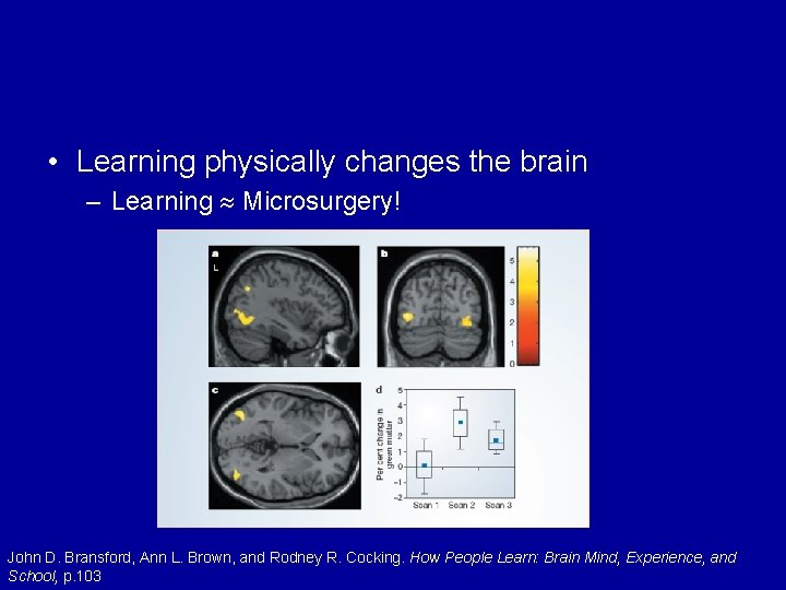  • Learning physically changes the brain – Learning Microsurgery! John D. Bransford, Ann